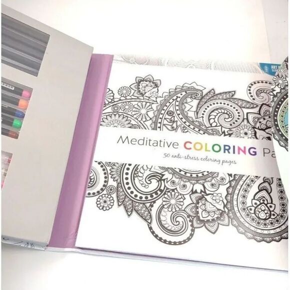 Spicebox Meditative Coloring Kit 50 Coloring Sheets 10 Markers 5 Gel Pens - Picture 9 of 16